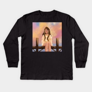 Sunset Girl Drawing Kids Long Sleeve T-Shirt